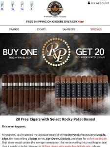 ☑️ 20 Free Cigars with Select Rocky Patel Boxes ☑️