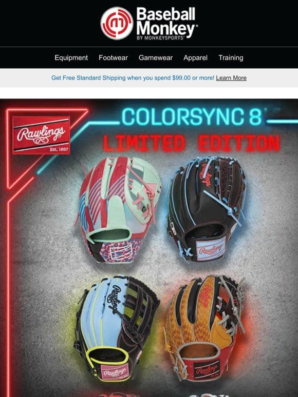 ⚾️ Stand Out on the Field: Rawlings ColorSync 8.0 Baseball Gloves In Stock!