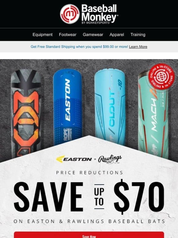 ⚾️ Swing for Less! Up to $70 Off Easton & Rawlings Bats
