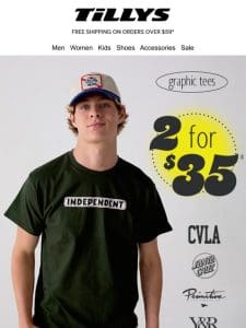 2 for $35 Graphic Tees + 60% Off Clearance