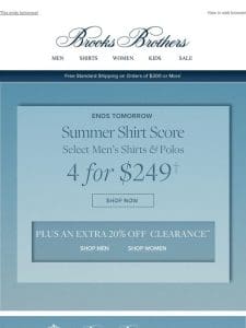 Almost over: 4 shirts for $249 + extra 20% off clearance