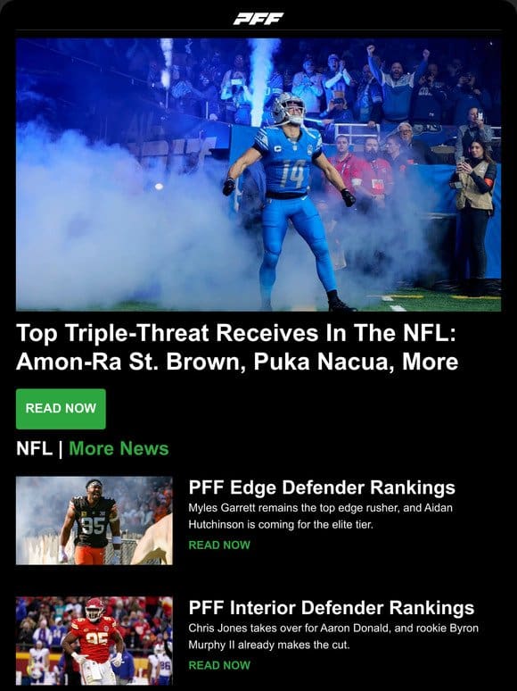 Best NFL Triple-Threat Receivers， Interior Defender Rankings and More