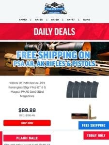 Bundle & Save! | 100 Rounds Of PMC .223 Rem 55gr FMJ & 5 PMAGs $89.99 Free Shipping!