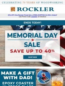 Final Day to Save: 20% Off One Item + Memorial Day Deals!