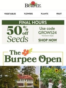 Final hours for 50% off seeds