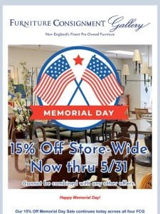 Happy Memorial Day! 15% Off Today Noon-5pm!