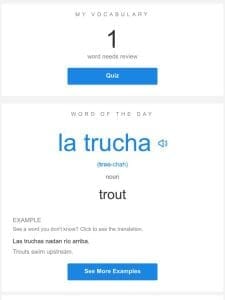 SpanishDictionary.com Daily Lesson — Review Your Words and Learn “la trucha”